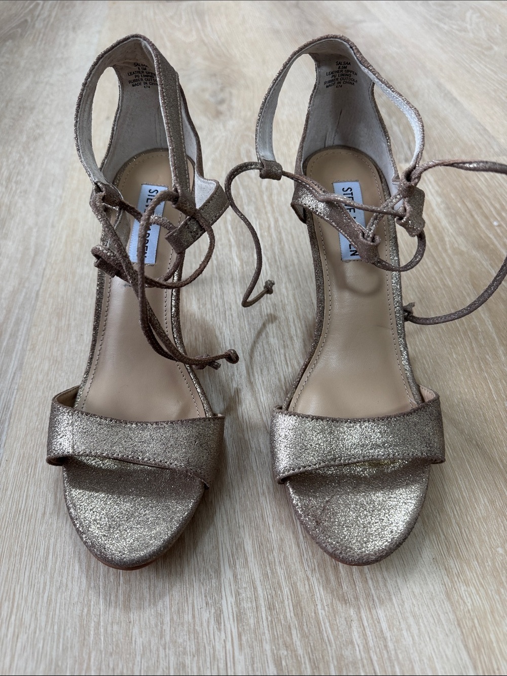 Steve Madden Metallic Gold Lace-Up Open-Toe Heels